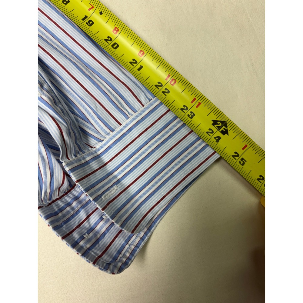 Brioni Mens XL Striped Button Down Shirt Blue Red White Cotton Made in Italy - Picture 9 of 10